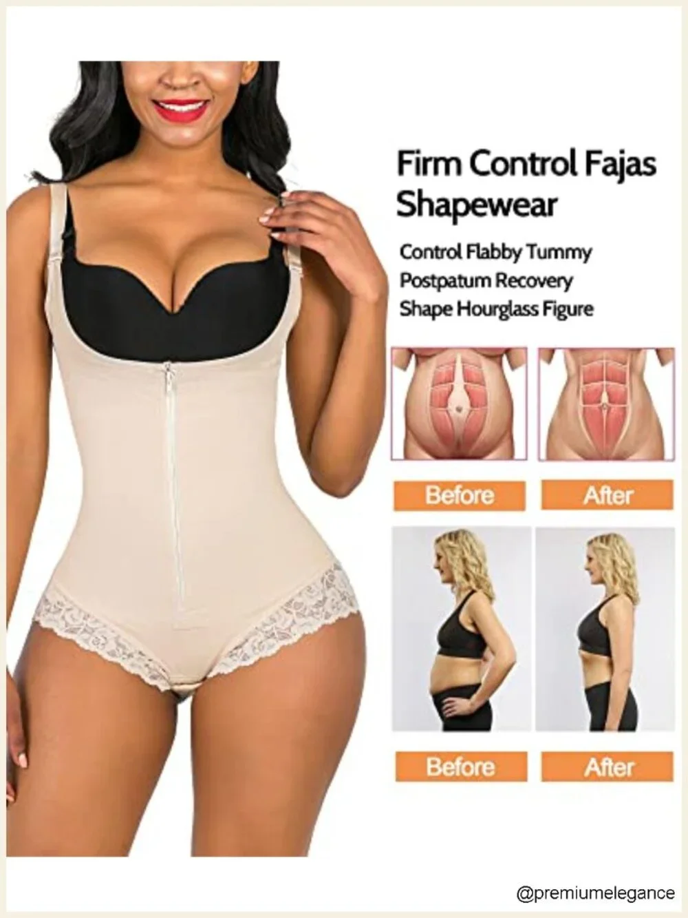 Fajas Colombianas Shapewear Bodysuit Tummy Control Firm Compression Zipper